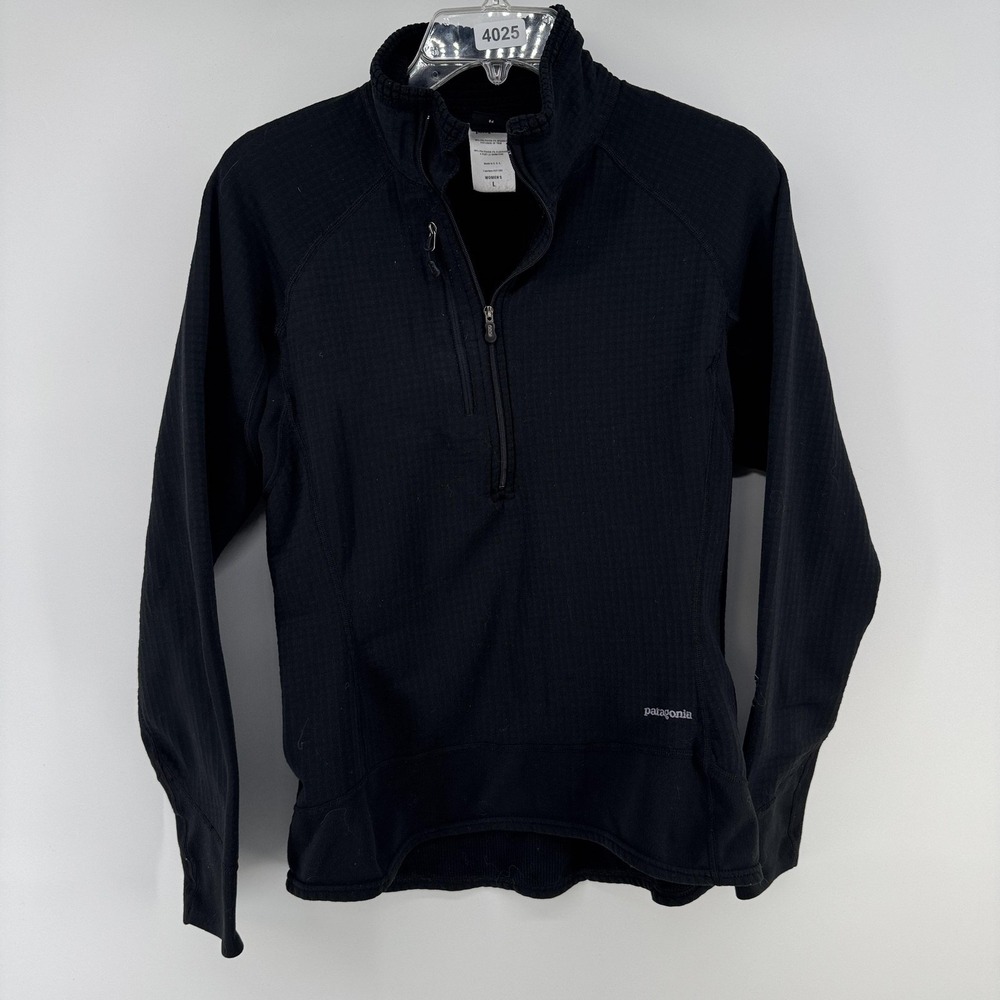Patagonia Pullover Womens Large Black 1/4 Zip Pockets Stretch Hiking Mock Neck